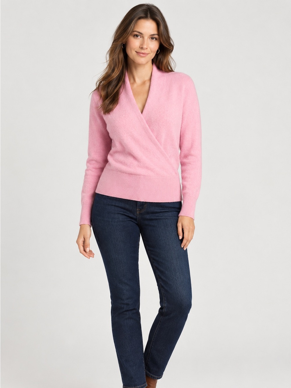 Boston Proper XL 100% Cashmere Faux Wrap Front Sweater Top Pullover pink LUXURY